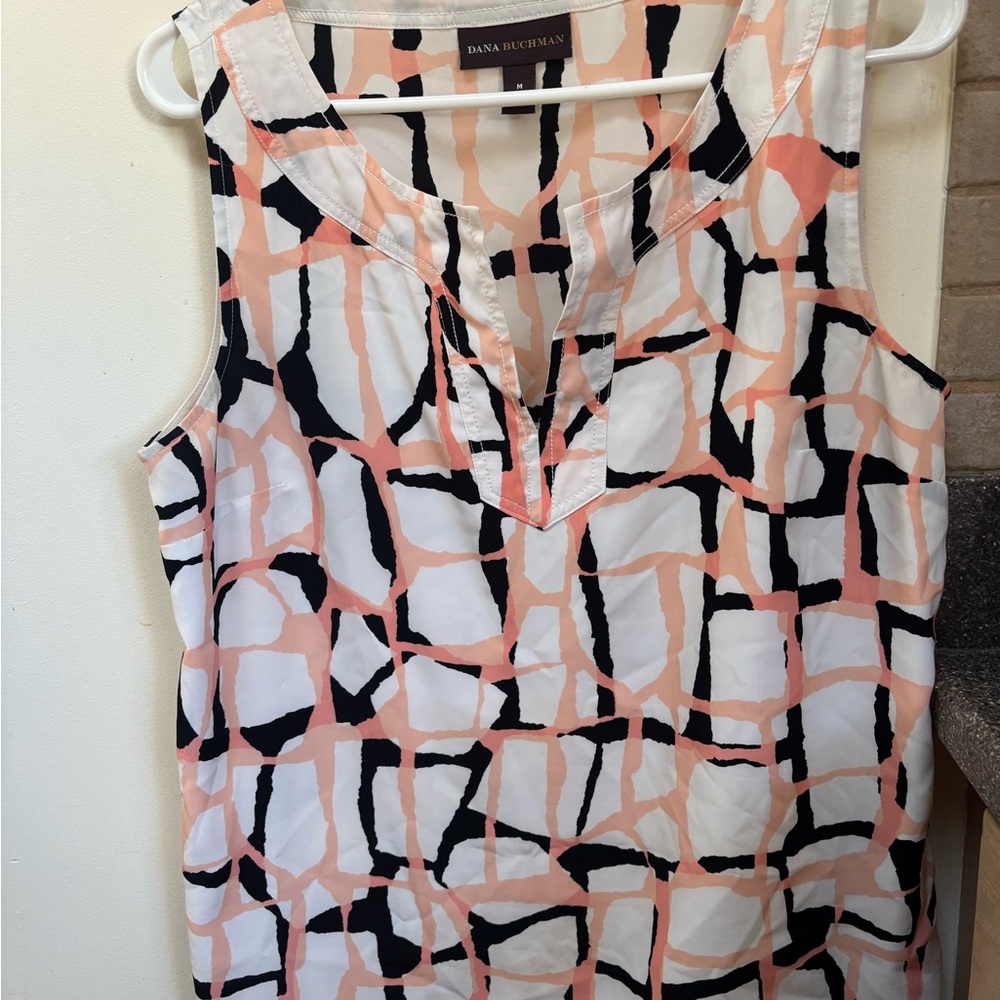 Dana Buchman Women's Geometric Sleeveless Blouse - Pink, Black, and White